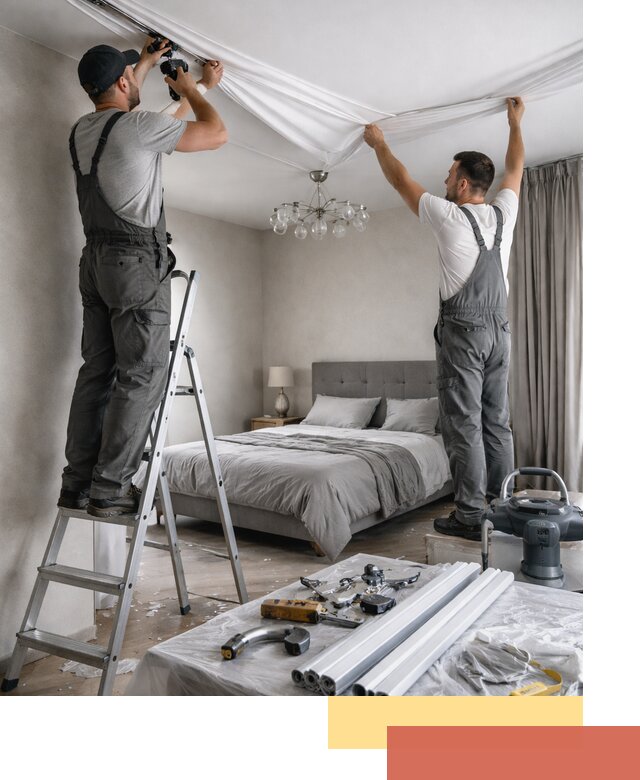 Монтаж натяжного потолка в спальне в Кизилюрте