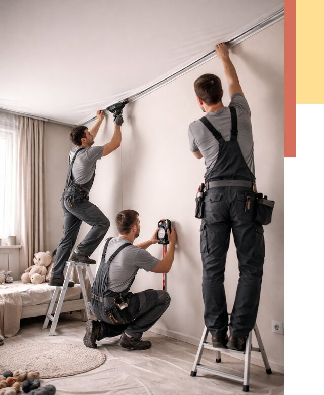 Монтаж натяжного потолка в детской в Кизилюрте от 3614 руб. — быстро и недорого | ОТДЕЛОЧНИК-Кзт