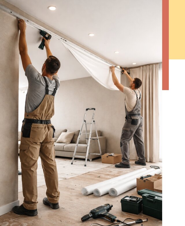 Монтаж натяжного потолка в гостиной в Кизилюрте от 568 руб. | ОТДЕЛОЧНИК-Кзт