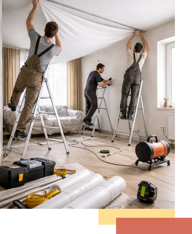 Монтаж натяжного потолка в гостиной в Кизилюрте