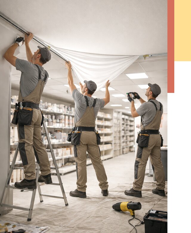 Монтаж натяжного потолка в магазине в Кизилюрте от 4647 руб. быстро и недорого | ОТДЕЛОЧНИК-Кзт