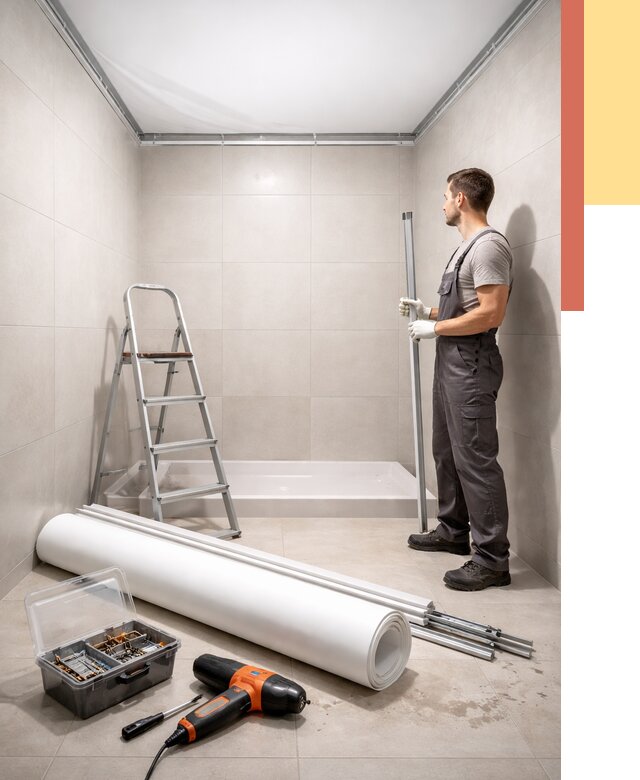 Монтаж натяжного потолка в санузле в Кизилюрте от 1910 руб. — ОТДЕЛОЧНИК-Кзт