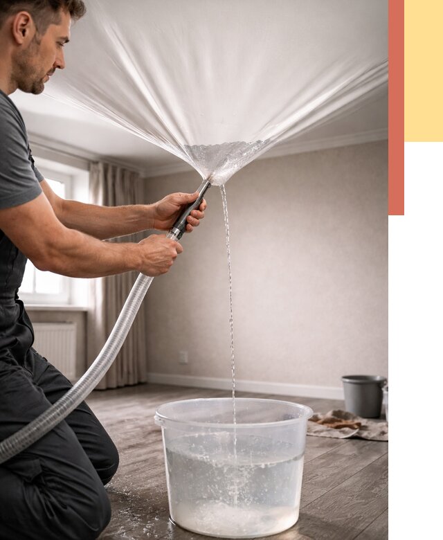 Слив воды с натяжного потолка в Кизилюрте от 2582 руб. быстро и недорого | ОТДЕЛОЧНИК-Кзт