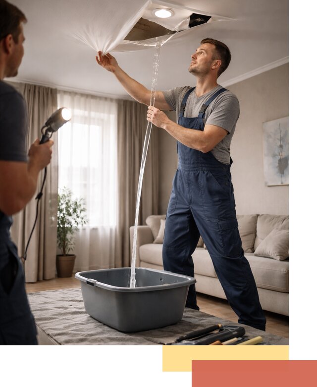 Слив воды с натяжного потолка в Кизилюрте быстро и аккуратно