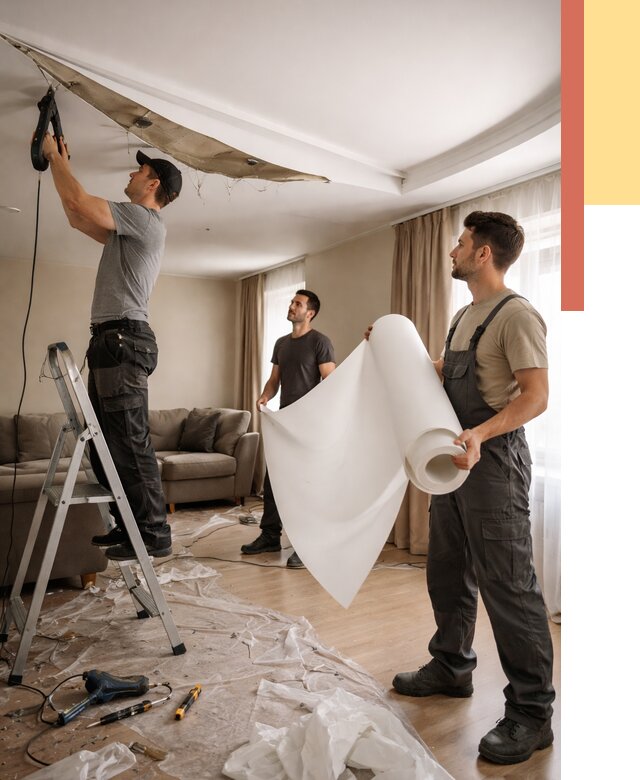 Замена полотна натяжного потолка в Кизилюрте от 9810 руб. быстро и недорого | ОТДЕЛОЧНИК-Кзт