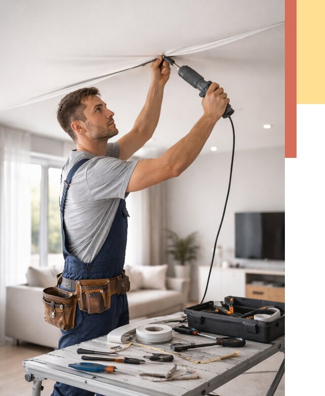 Ремонт натяжных потолков в Кизилюрте от 9810 руб. под ключ — ОТДЕЛОЧНИК-Кзт