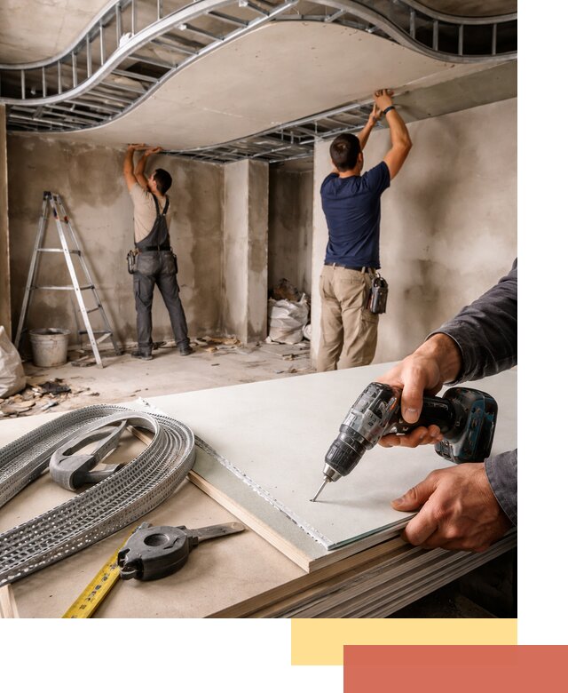 Криволинейный потолок из гипсокартона в Кизилюрте — монтаж и отделка