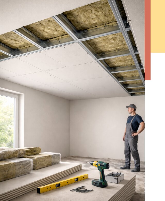 Звукоизоляция потолка ГКЛ в Кизилюрте от 981 руб. — монтаж под ключ | ОТДЕЛОЧНИК-Кзт