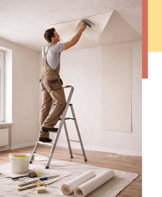 Поклейка обоев на потолок в Кизилюрте от 4647 руб. быстро и недорого | ОТДЕЛОЧНИК-Кзт